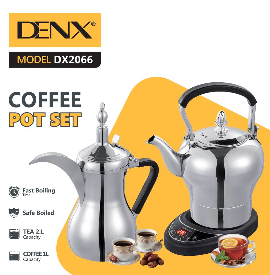 Set de cafetières italiennes (1L + 1.2L) DENX DX2066, argenté
