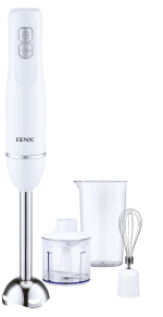 Mixeur plongeant DENX, blanc, avec pied inox, bol hachoir, fouet et verre doseur