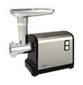 Hachoir à viande DENX, corps noir et inox, avec plateau d'alimentation et tube de hachage
