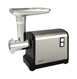 Hachoir à viande DENX, corps noir et inox, avec plateau d'alimentation et tube de hachage