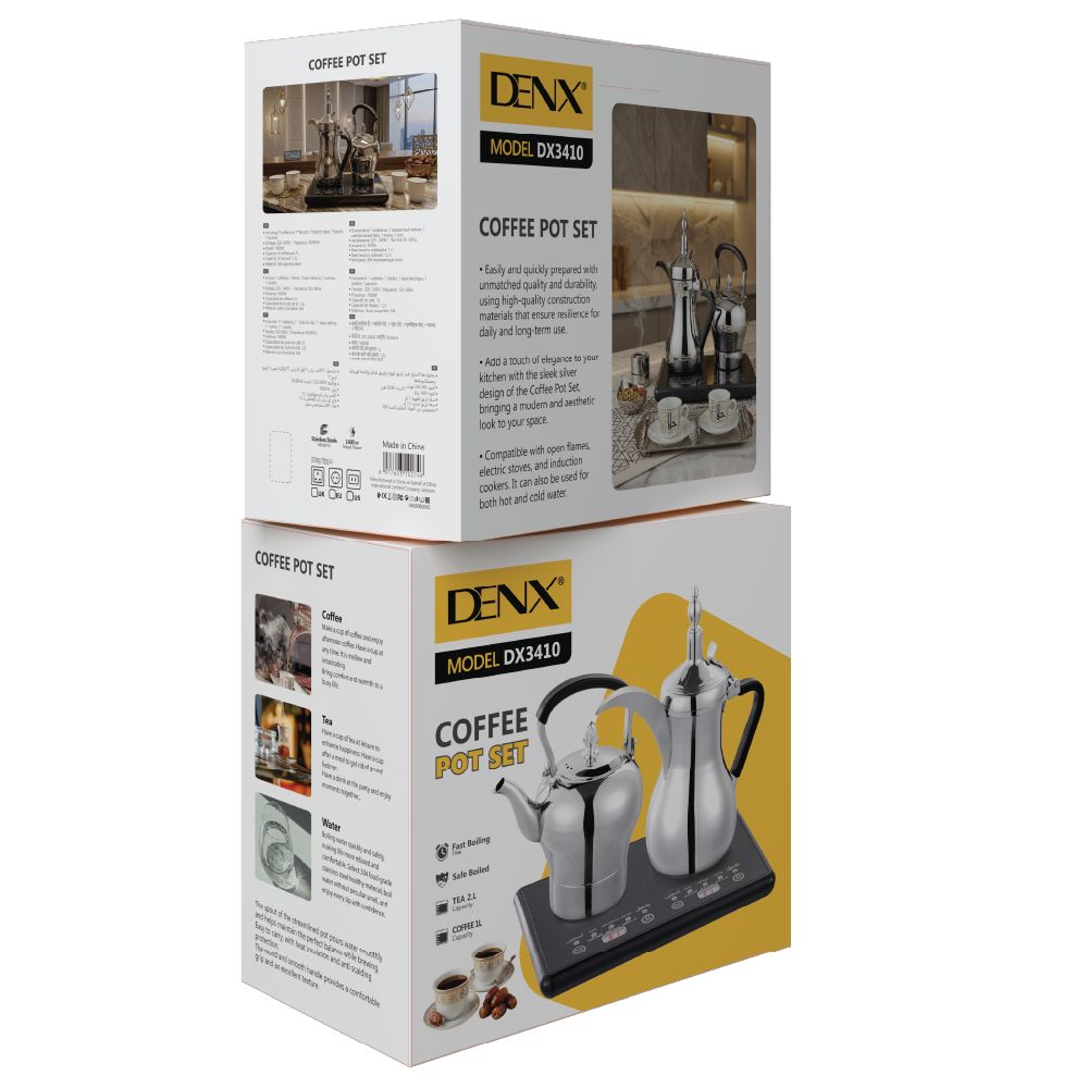 Set de cafetières italiennes (1L + 1.2L) DENX DX3410, argenté