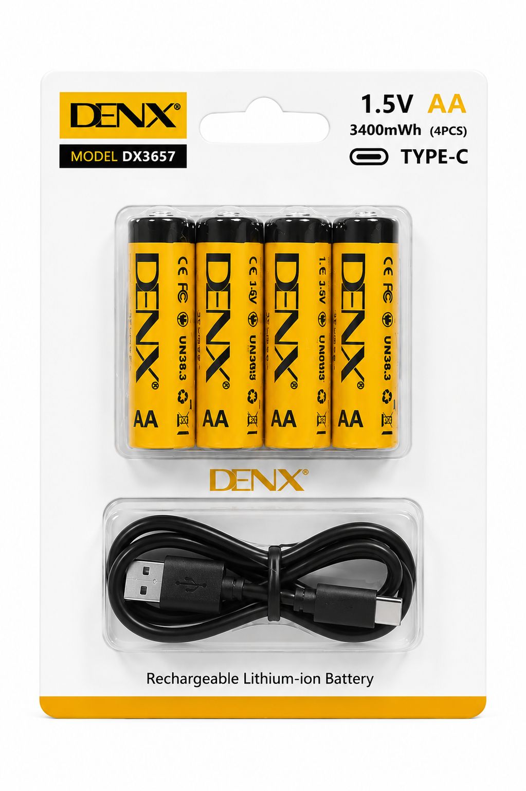 Pile rechargeable lithium AA (USB-C) DENX DX3657