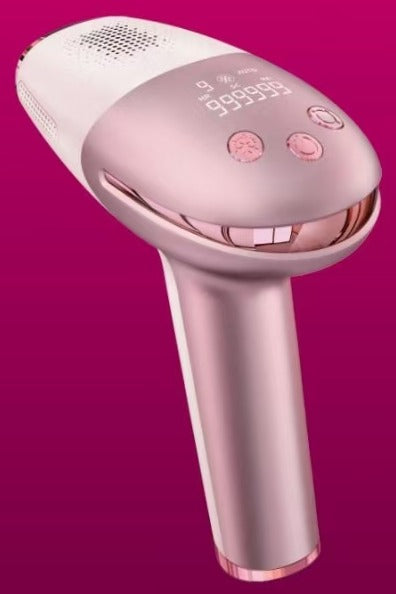 Épilateur à lumière pulsée DENX DX3724, corps rose et écran de niveaux