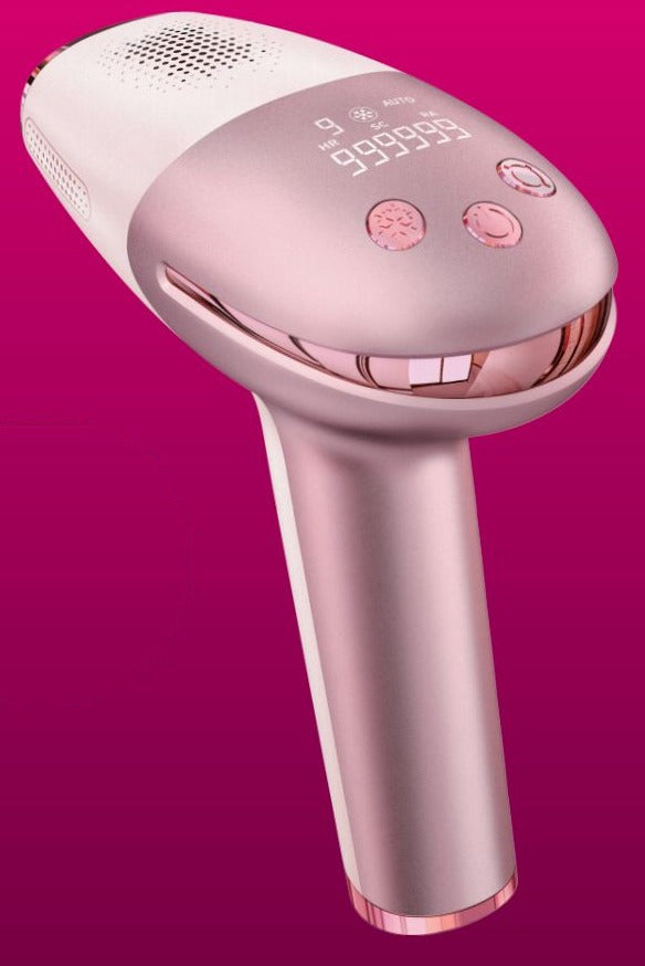 Épilateur à lumière pulsée DENX DX3725, corps rose et écran de niveaux