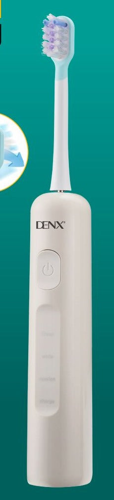 Brosse à dents électrique sonique DENX DX3726, corps blanc et tête de brossage bleutée