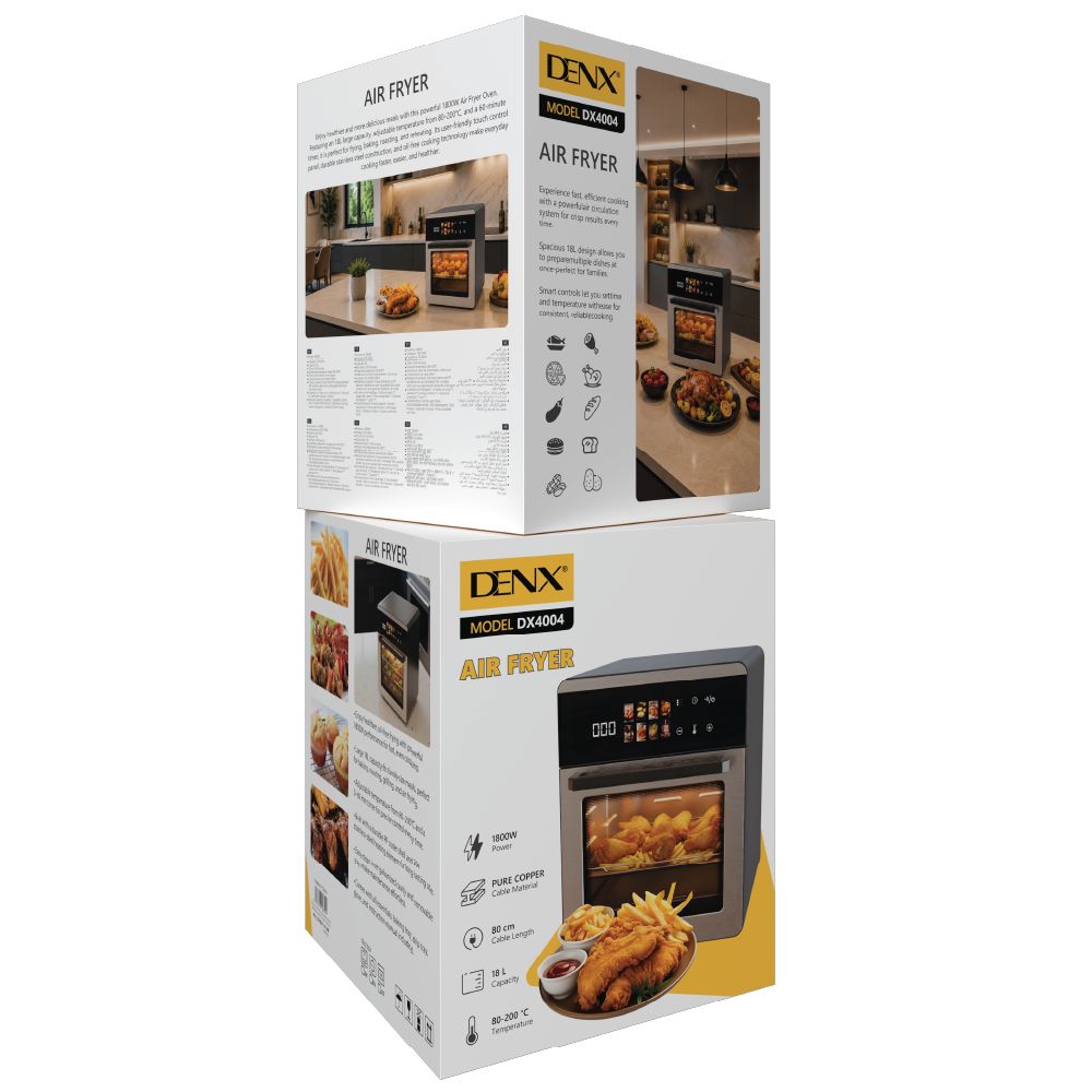 Boîte de la friteuse sans huile 18 L DENX DX4004, recto et verso