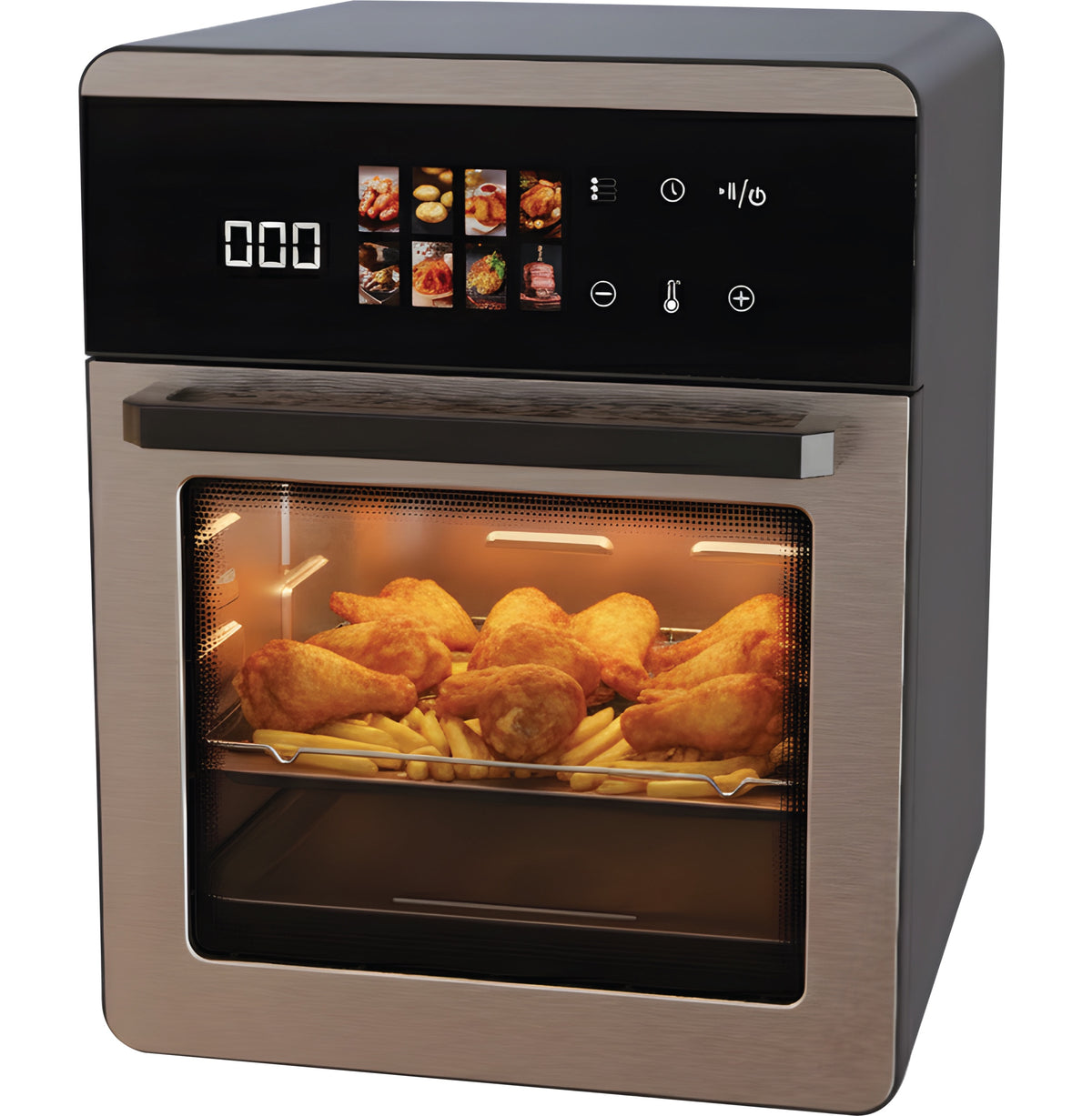 Friteuse sans huile 18 L DENX DX4004, écran tactile et panier garni de poulet et frites