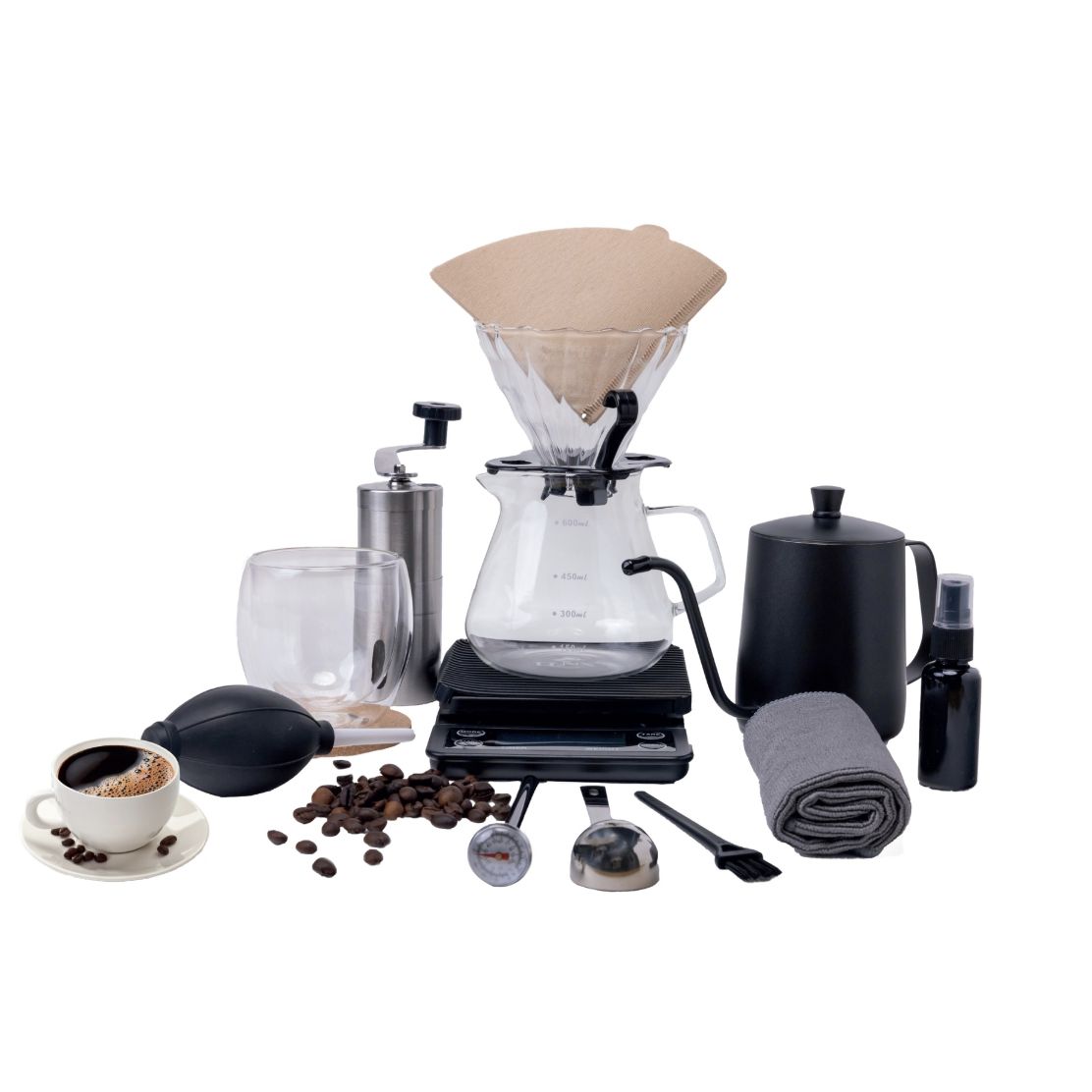 Kit café 15-en-1 DENX : cafetière filtre, moulin, bouilloire à col de cygne et accessoires