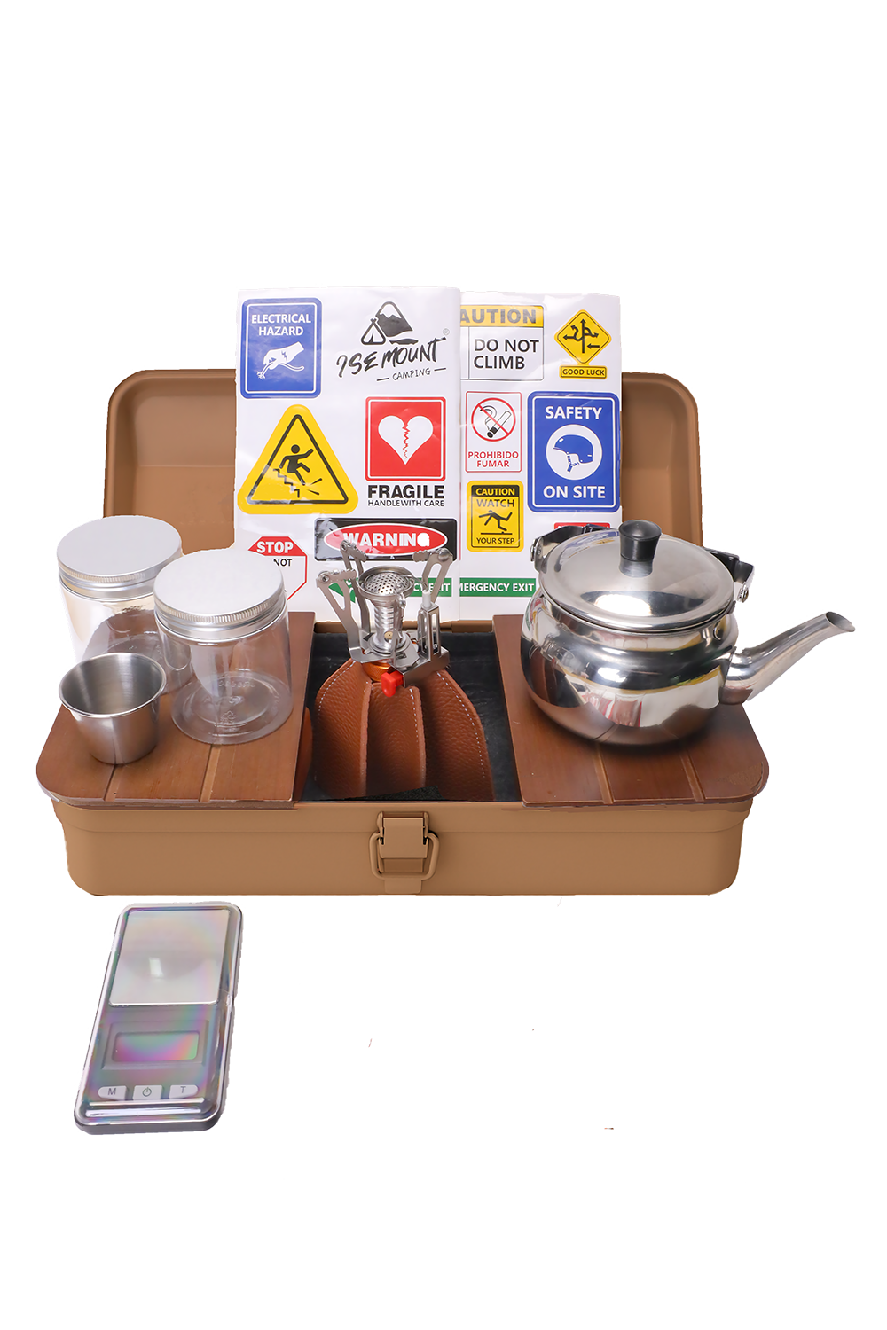 Kit à thé 14-en-1 DENX : théière, verres et bocaux sur leur plateau en bois