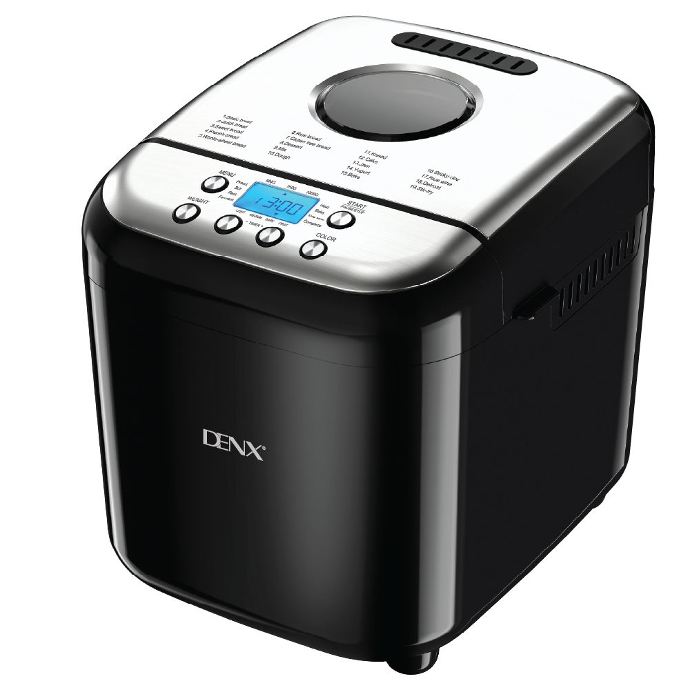 Machine à pain DENX DX4403, noire, avec hublot et bandeau de commandes